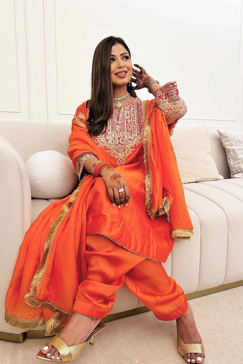 Mohsina - Orange Short Kalidaar Choga With Salwar