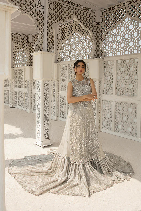 Elegant Silver Embellished Bridal Gown with Farshi Lehnga