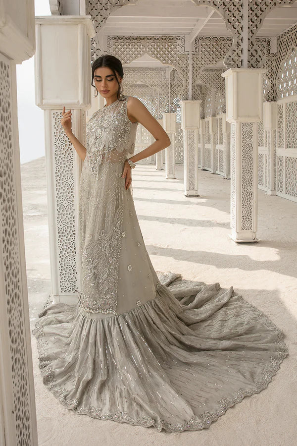 Elegant Silver Embellished Bridal Gown with Farshi Lehnga