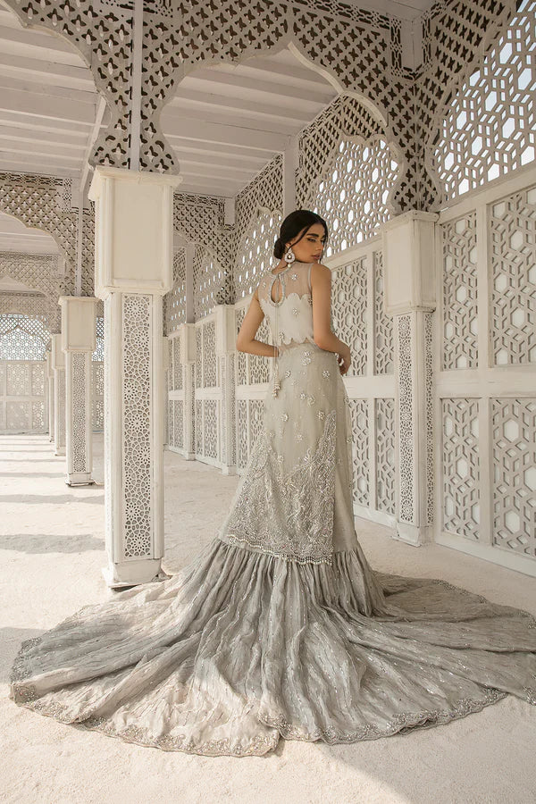 Elegant Silver Embellished Bridal Gown with Farshi Lehnga