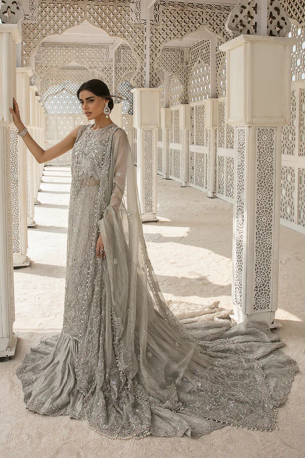 Elegant Silver Embellished Bridal Gown with Farshi Lehnga
