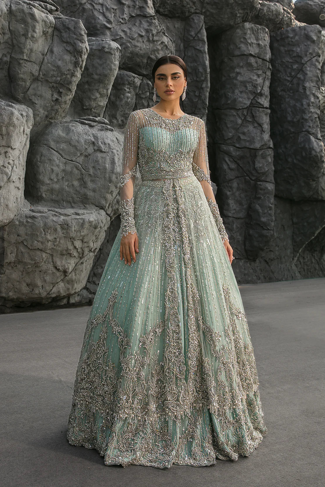 Enchanting Ice Blue Bridal Gown with Lehnga