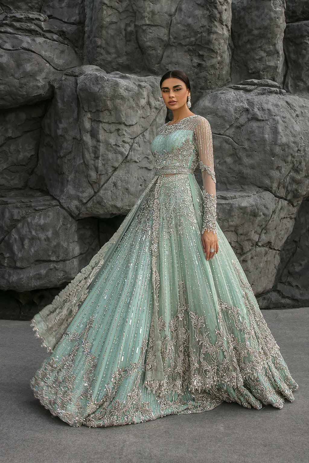 Enchanting Ice Blue Bridal Gown with Lehnga