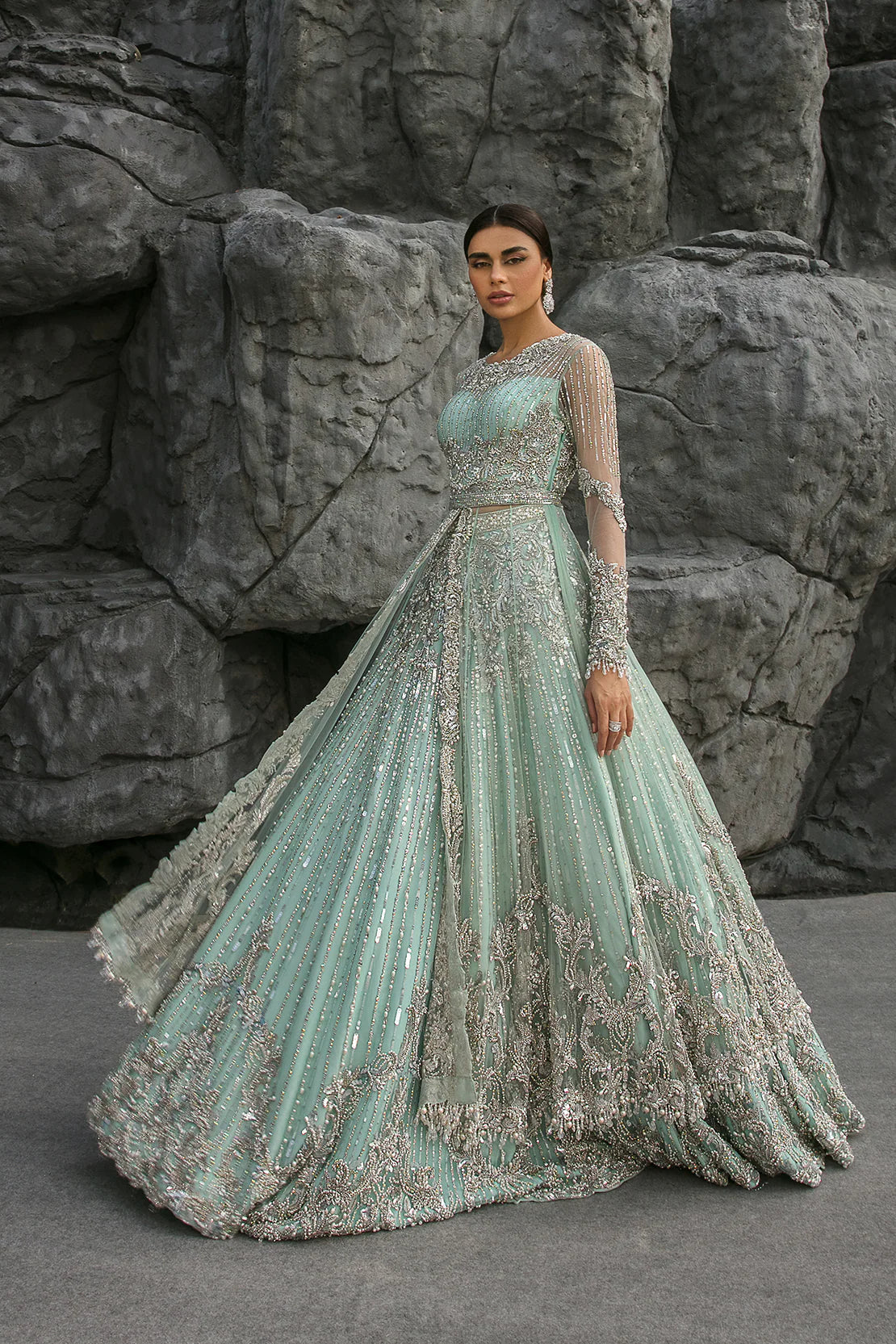 Enchanting Ice Blue Bridal Gown with Lehnga