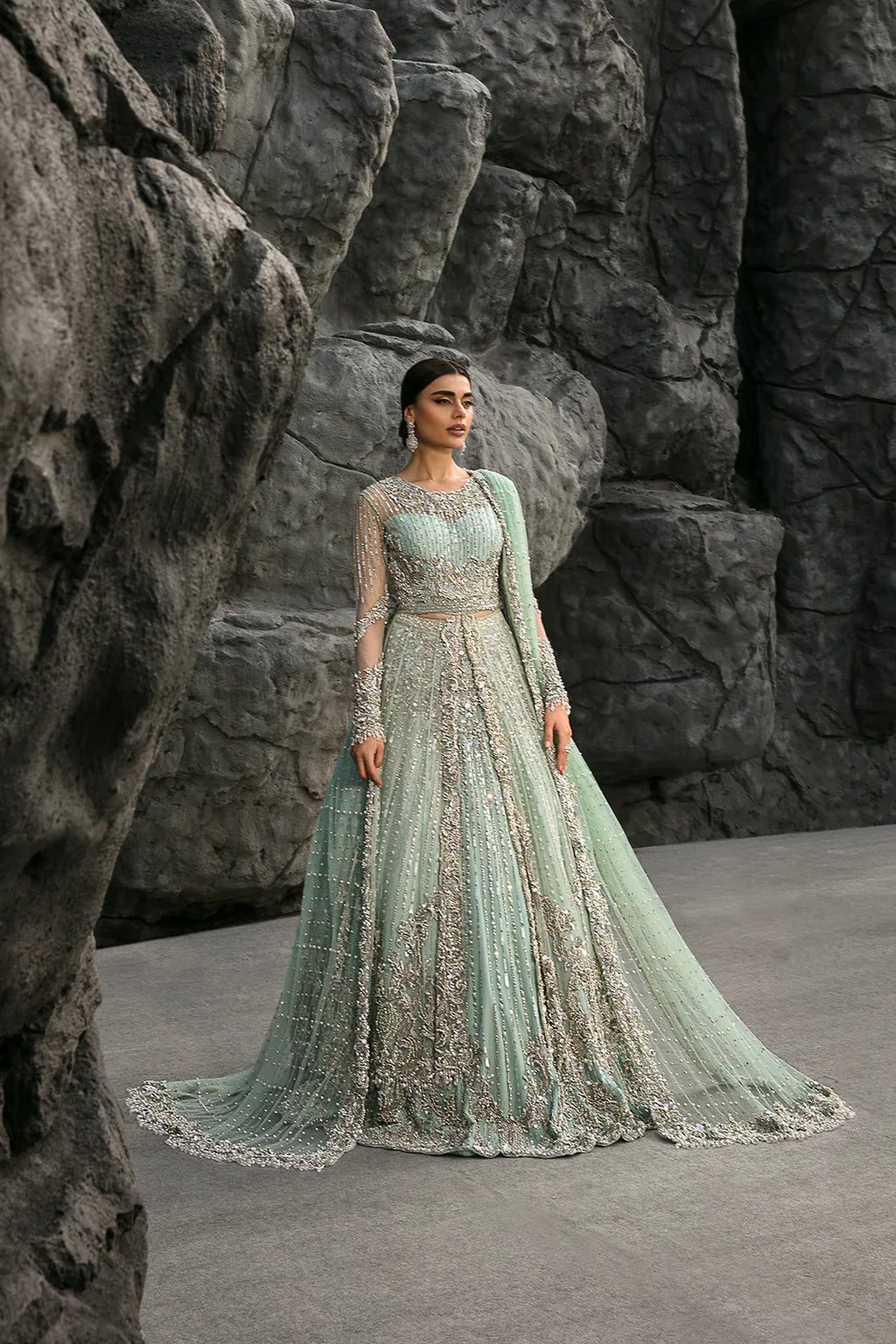 Enchanting Ice Blue Bridal Gown with Lehnga