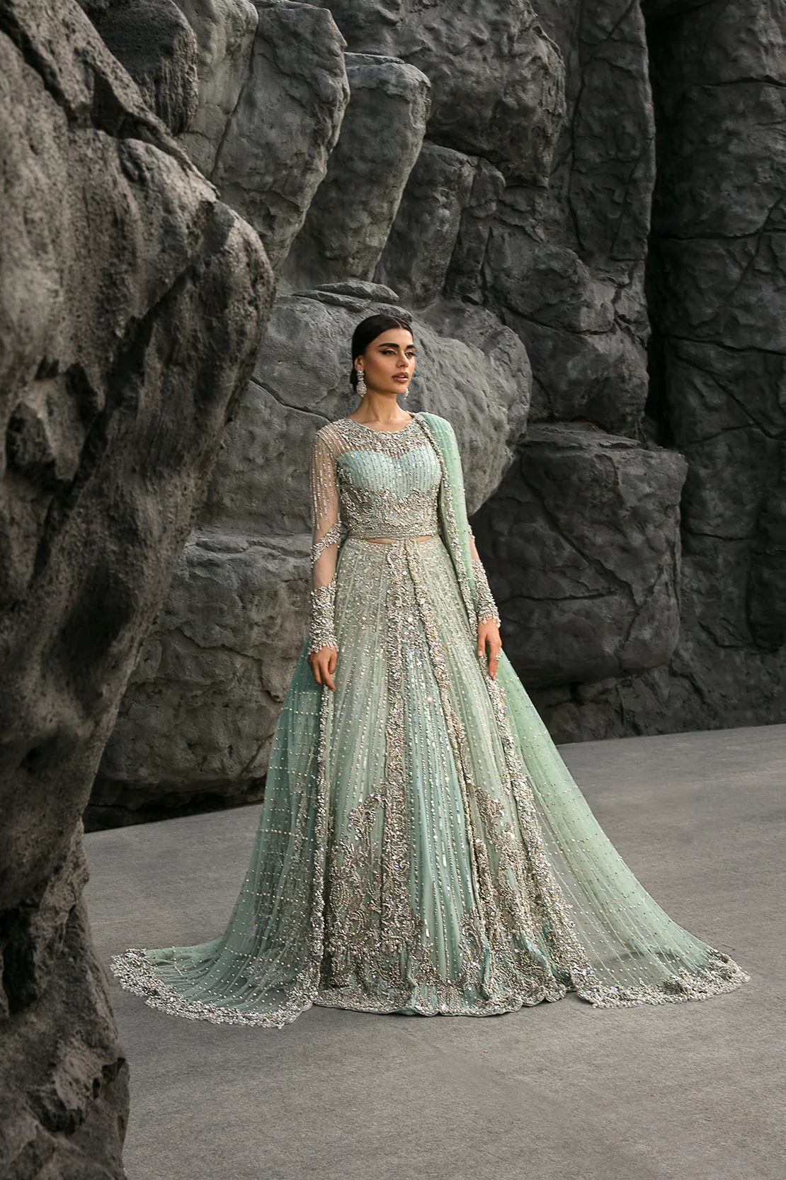 Enchanting Ice Blue Bridal Gown with Lehnga