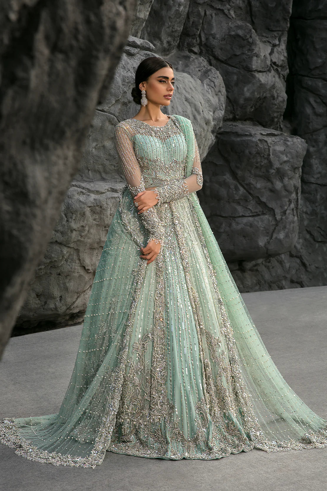 Enchanting Ice Blue Bridal Gown with Lehnga