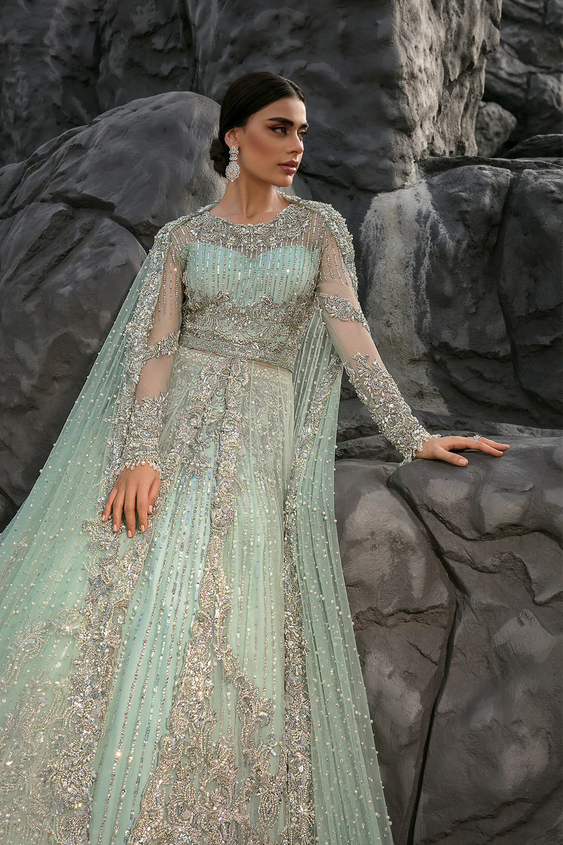 Enchanting Ice Blue Bridal Gown with Lehnga