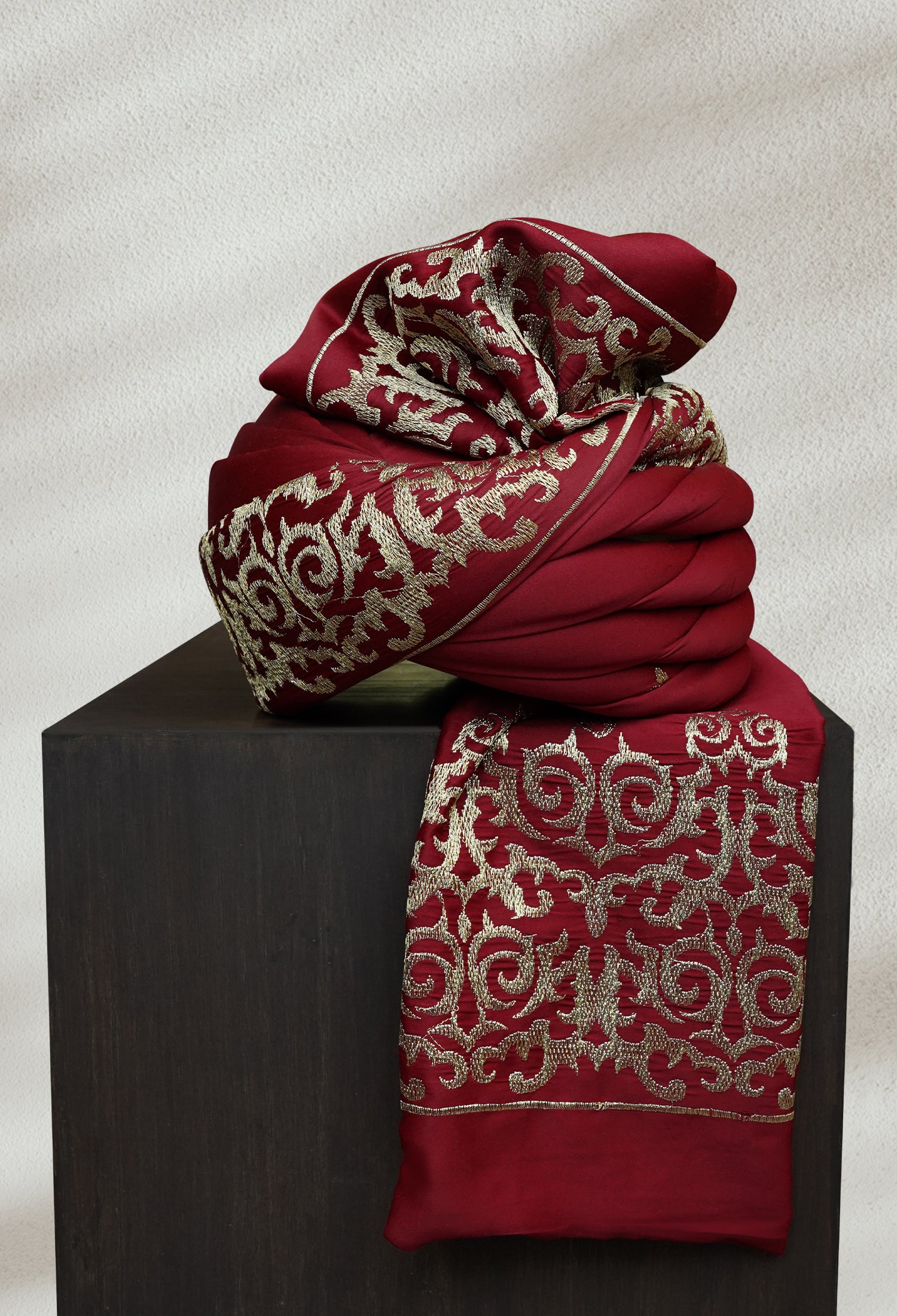 Red and Golden Turban with Embroidery