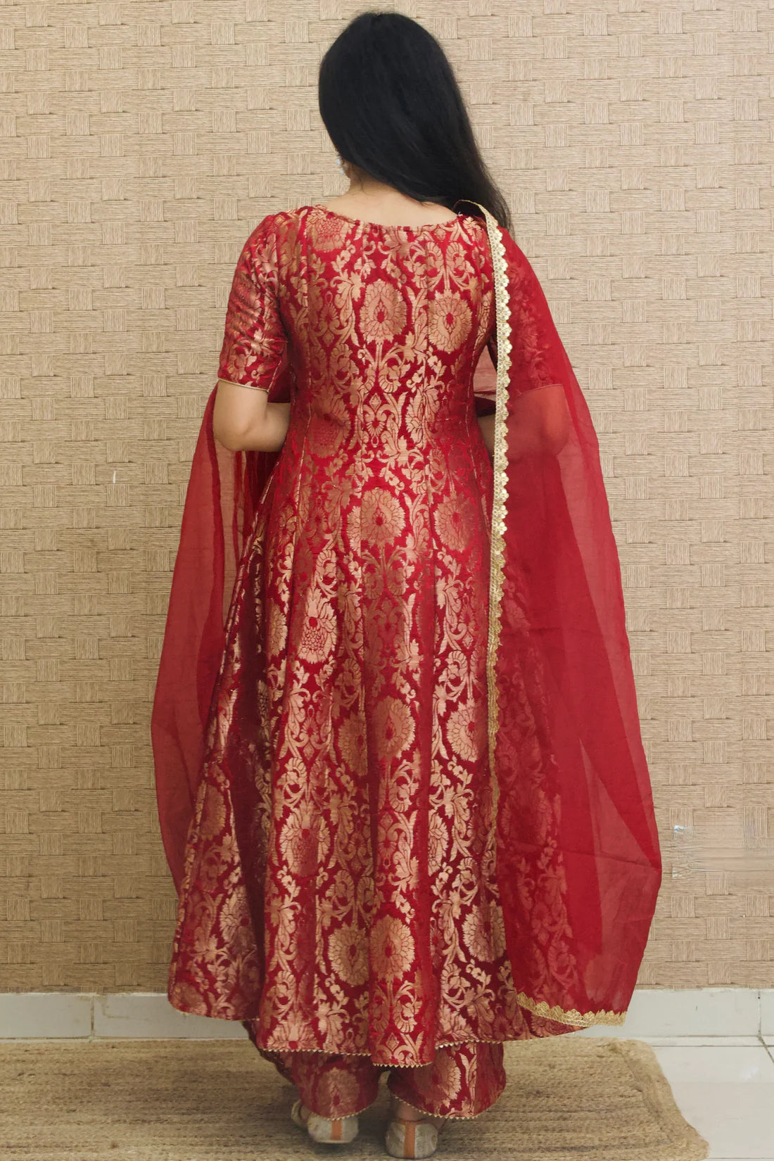 Maroon Brocade Anarkali Suit