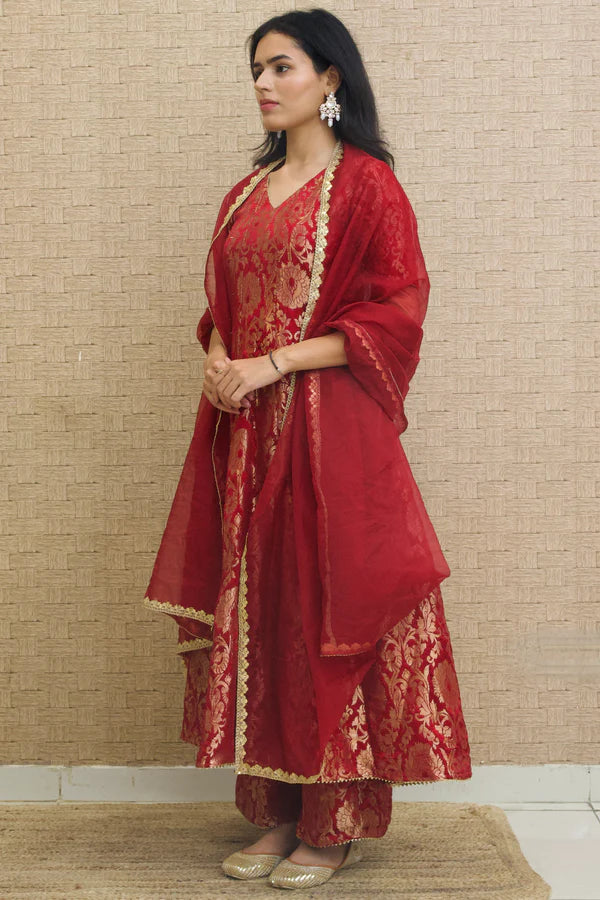 Maroon Brocade Anarkali Suit
