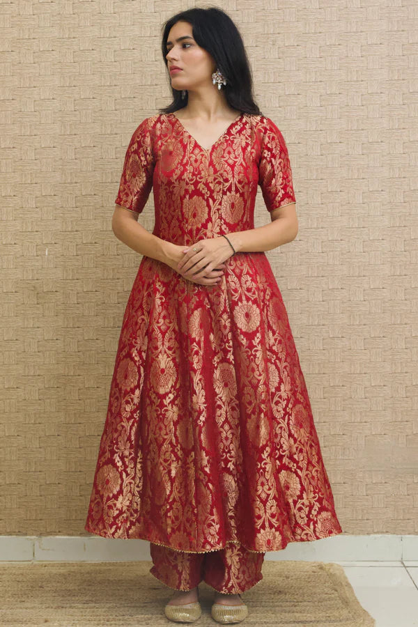 Maroon Brocade Anarkali Suit