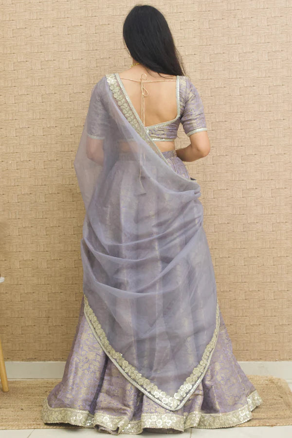 Lavender Grey Brocade Lehenga set
