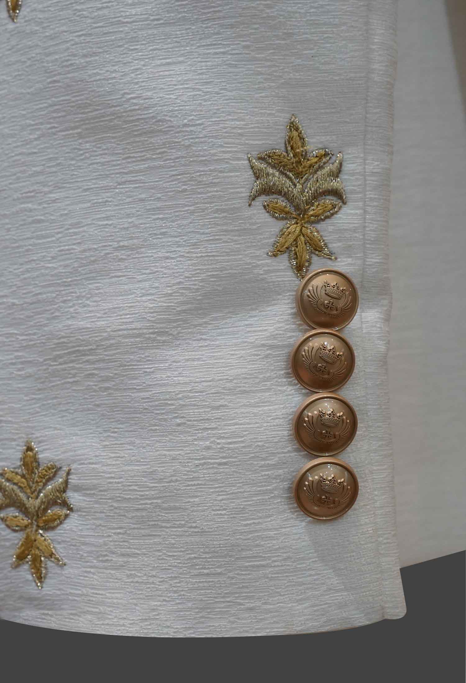 White Prince Coat with Golden Leaf Embroidery