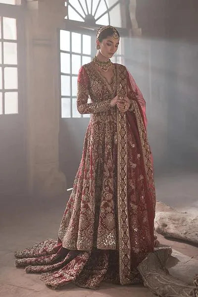 Pakistani Embellished Farshi Raw Silk Lehenga Gown Bridal Dress