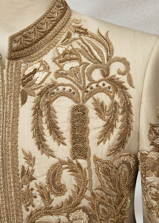 Cream Prince Suit with Golden Embroidery