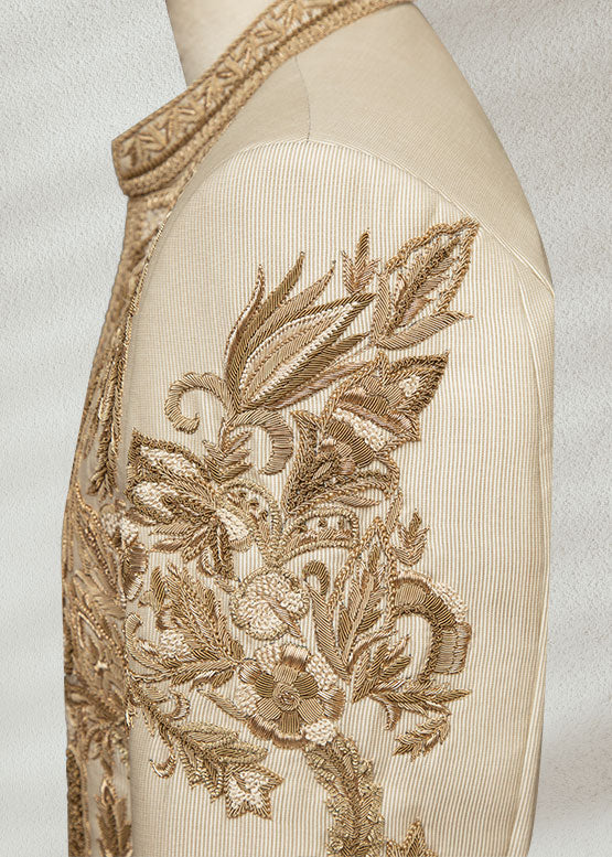 Cream Prince Suit with Golden Embroidery