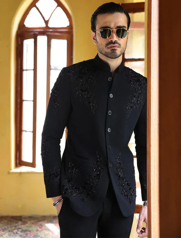 Black All Over Embroidered Bandhgala