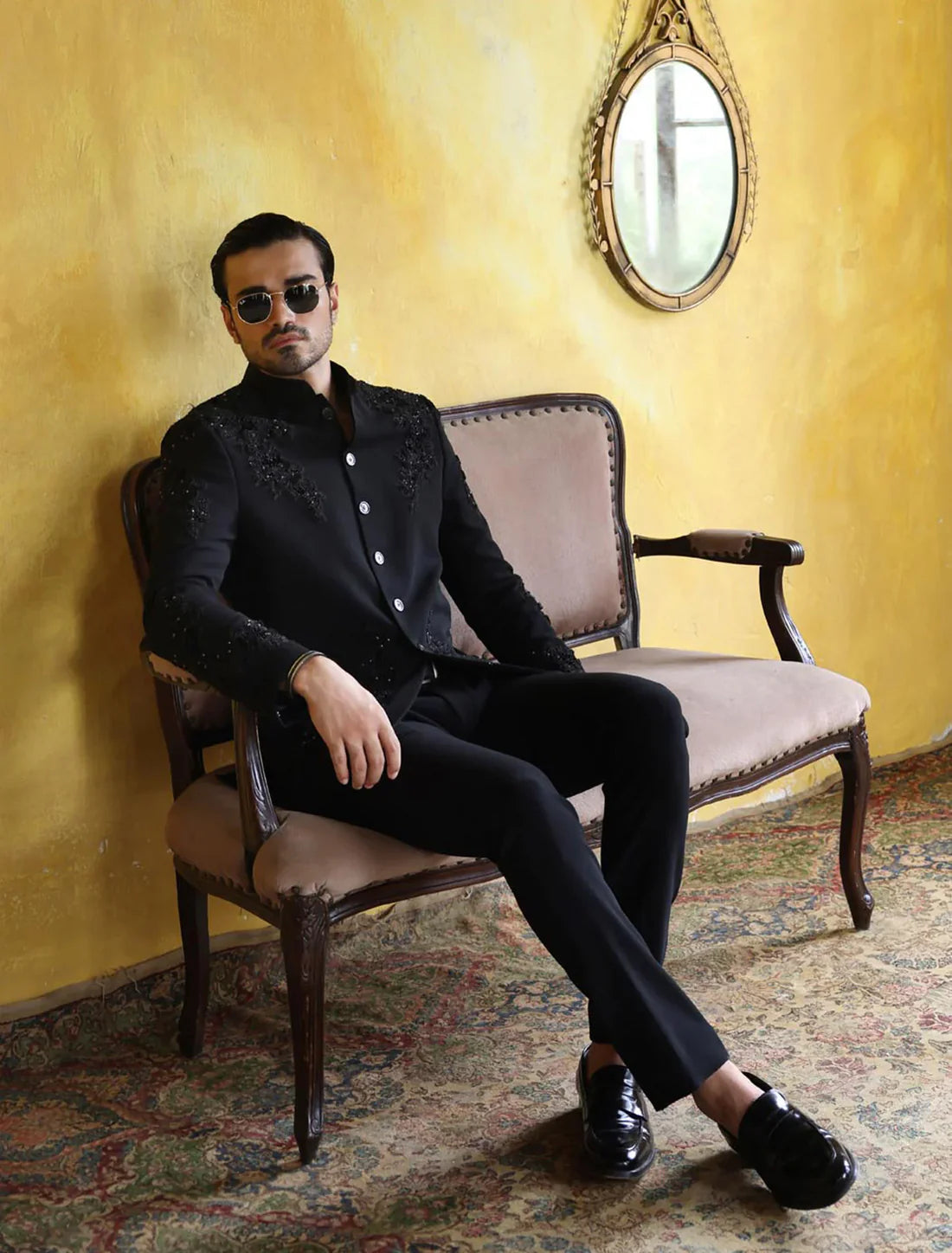 Black All Over Embroidered Bandhgala