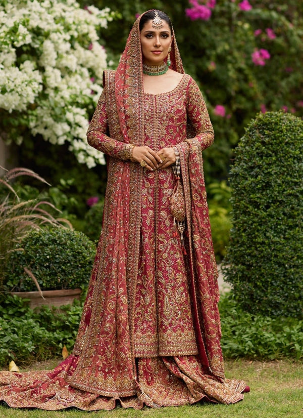 Bridal Deep Pink Open Shirt Lehenga