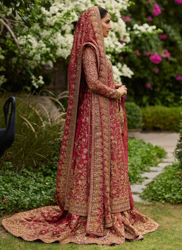 Bridal Deep Pink Open Shirt Lehenga