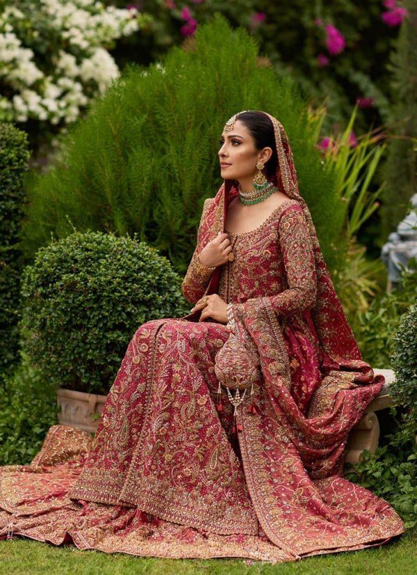 Bridal Deep Pink Open Shirt Lehenga