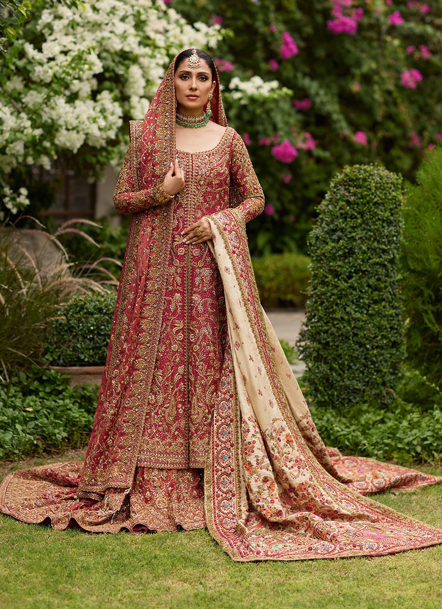 Bridal Deep Pink Open Shirt Lehenga