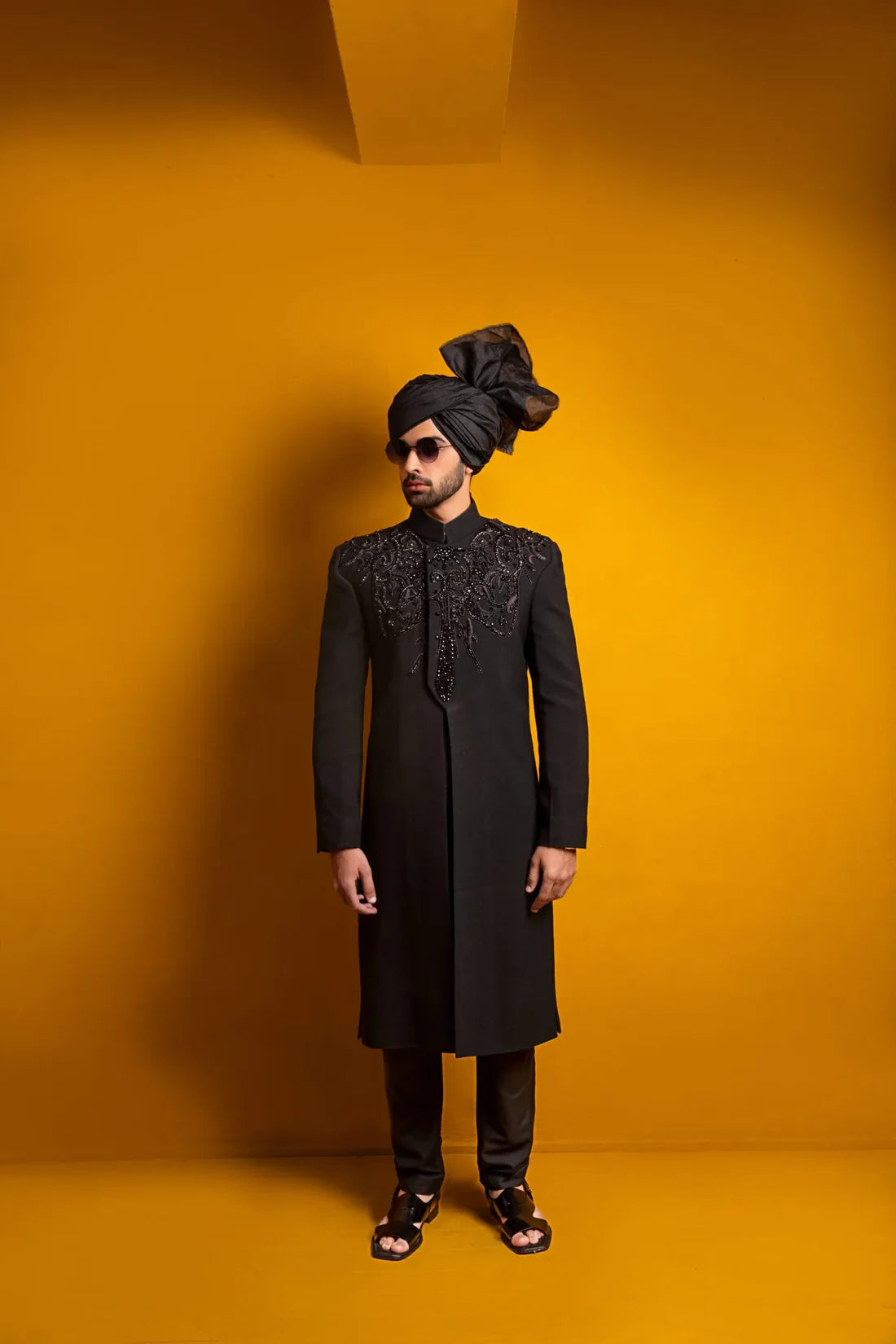 Classic Black Sherwani with Hand Embroidery