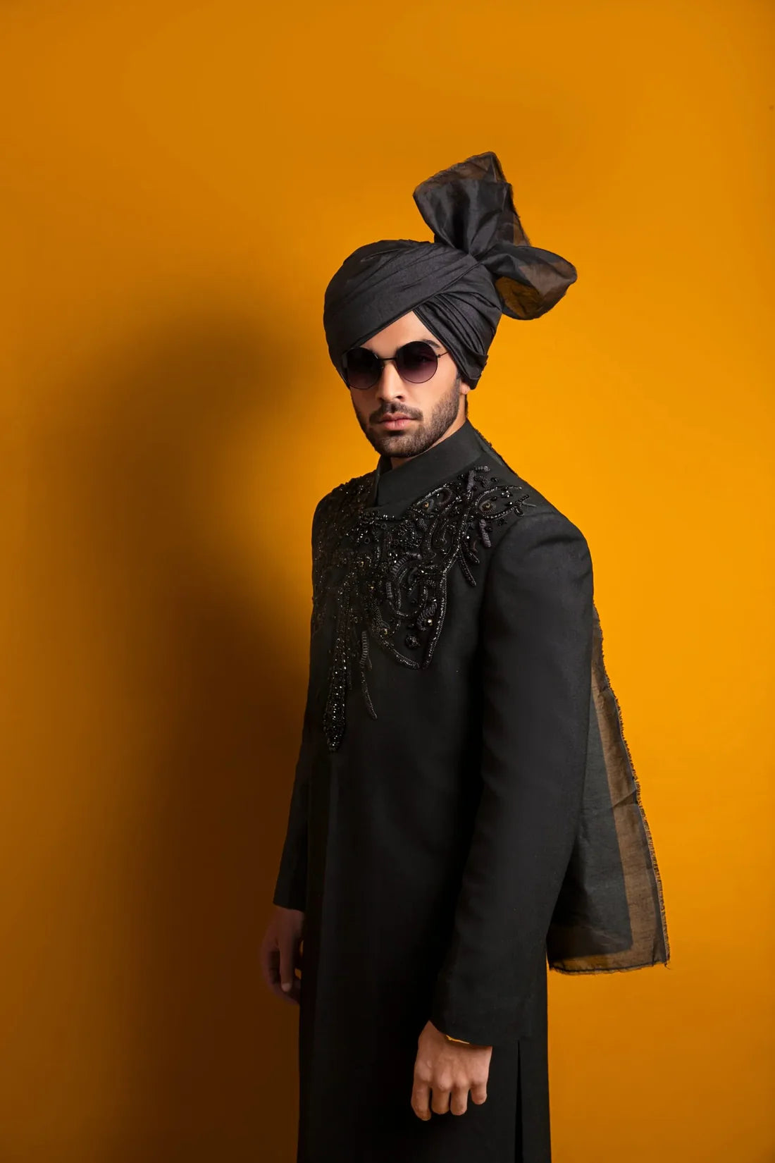 Classic Black Sherwani with Hand Embroidery