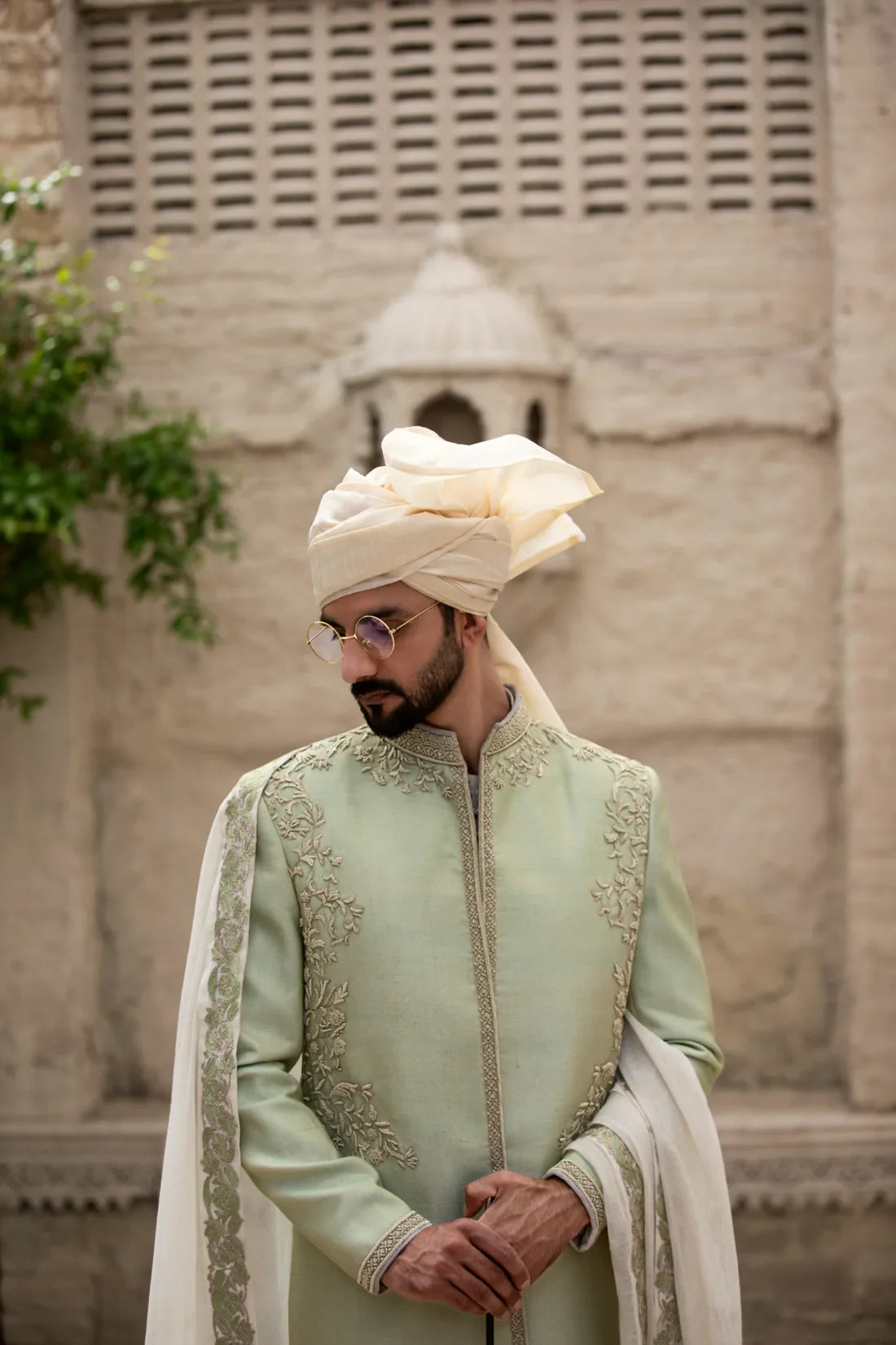 Ombre Green Sherwani with Hand Embroidery
