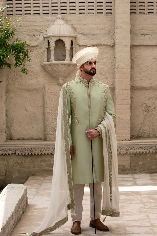 Ombre Green Sherwani with Hand Embroidery