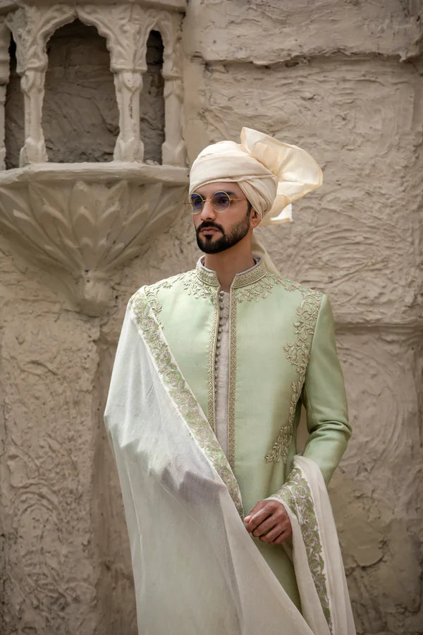 Ombre Green Sherwani with Hand Embroidery