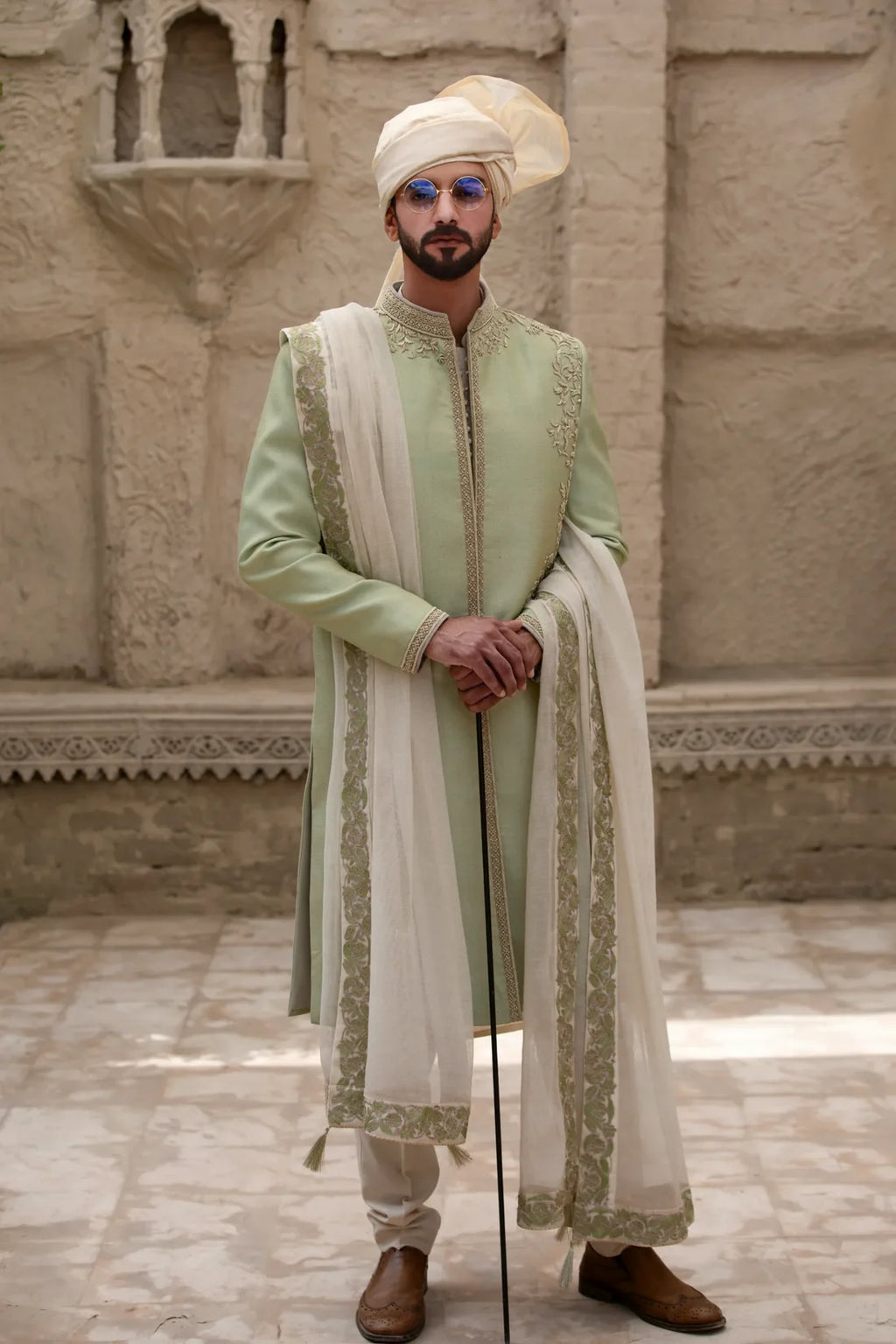Ombre Green Sherwani with Hand Embroidery