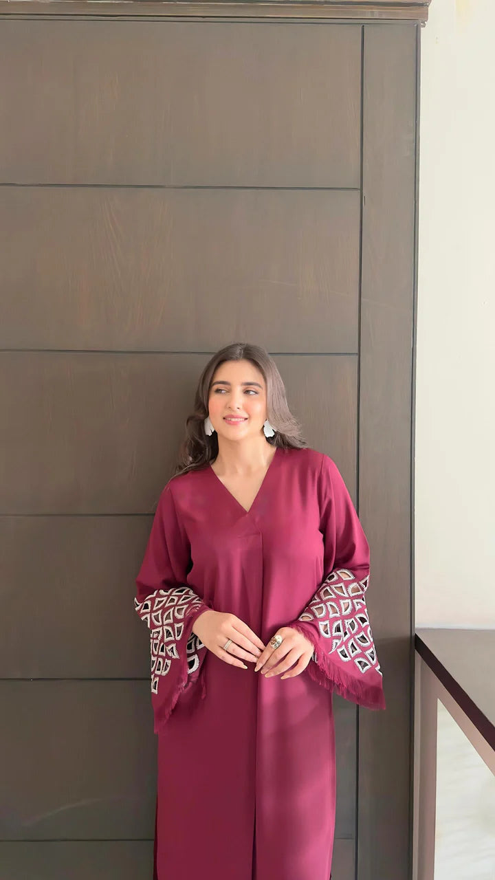 Burgundy Maroon Embroidered Tunic