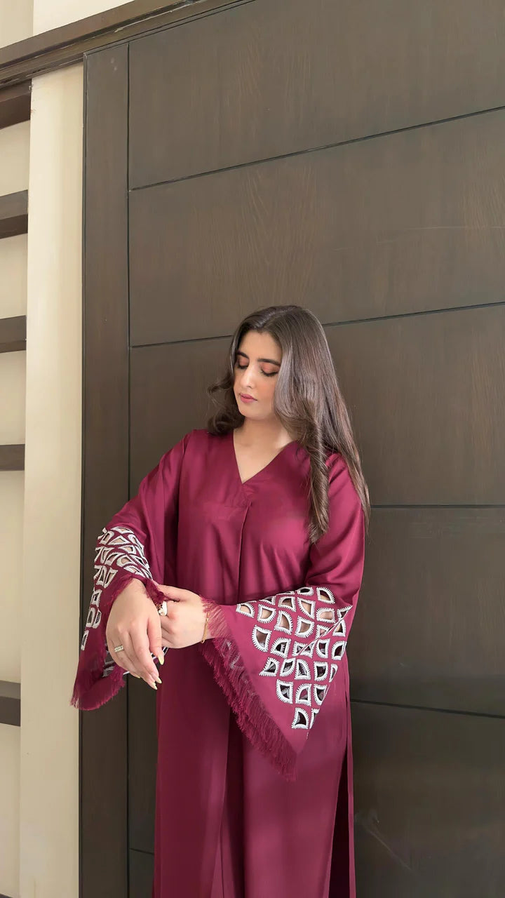 Burgundy Maroon Embroidered Tunic