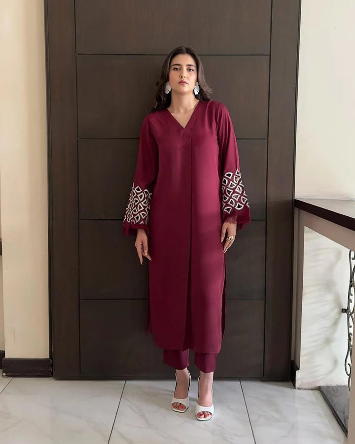Burgundy Maroon Embroidered Tunic