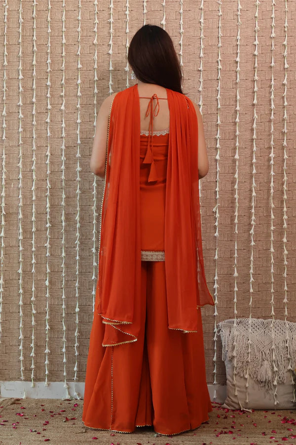 Rust Orange Georgette Sharara Set
