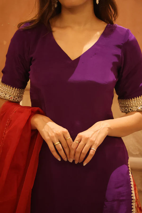 Purple and Maroon Brocade Sharara Set