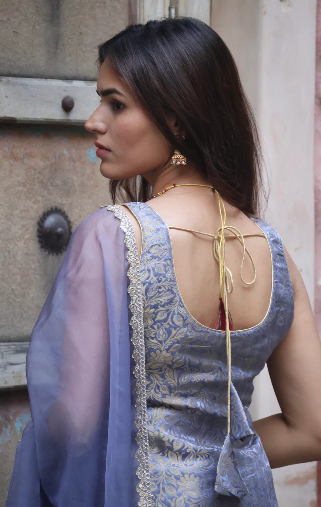 Lavender Grey Brocade Kurta Set