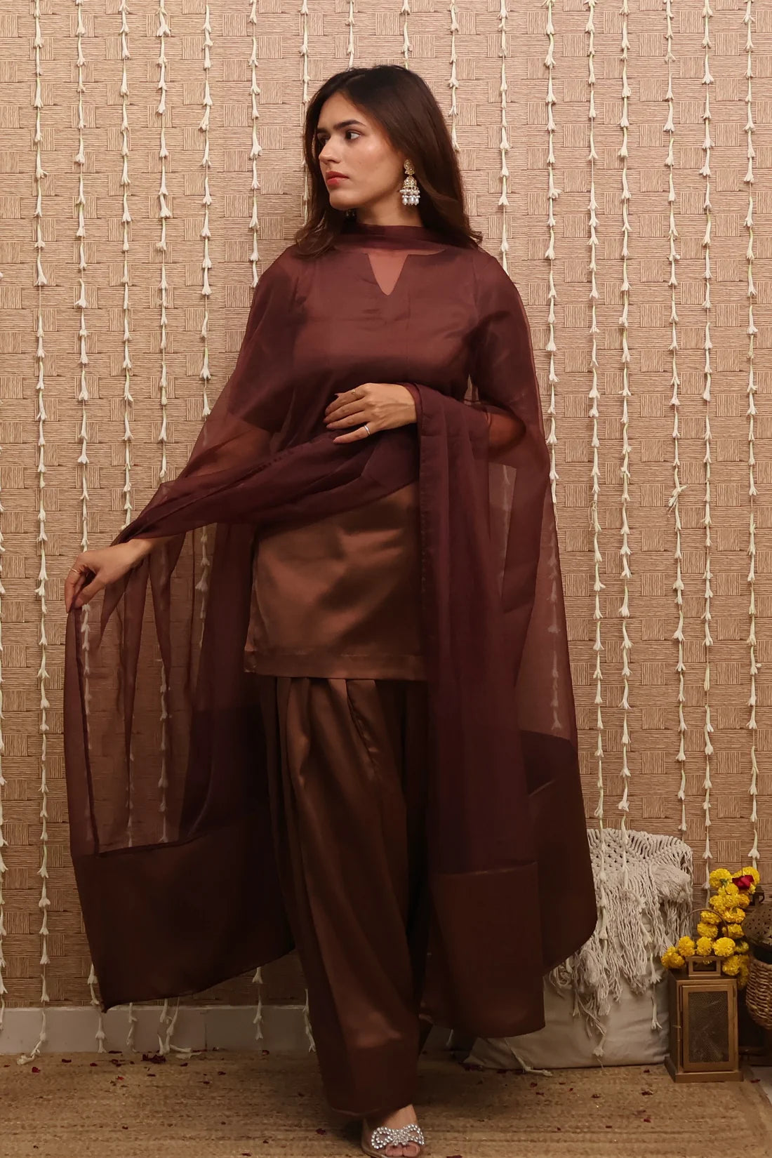 Brown Satin Salwar Suit