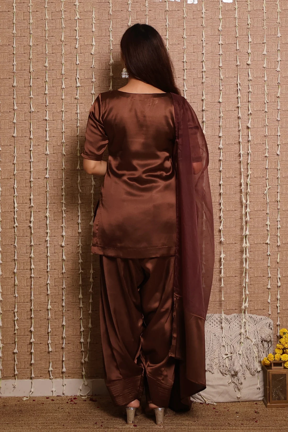 Brown Satin Salwar Suit