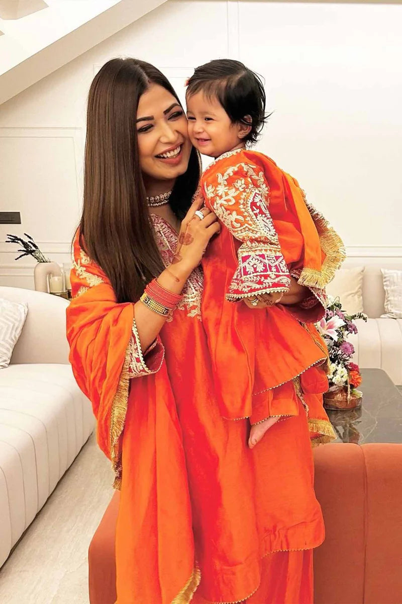 Mohsina - Orange Short Kalidaar Choga With Salwar