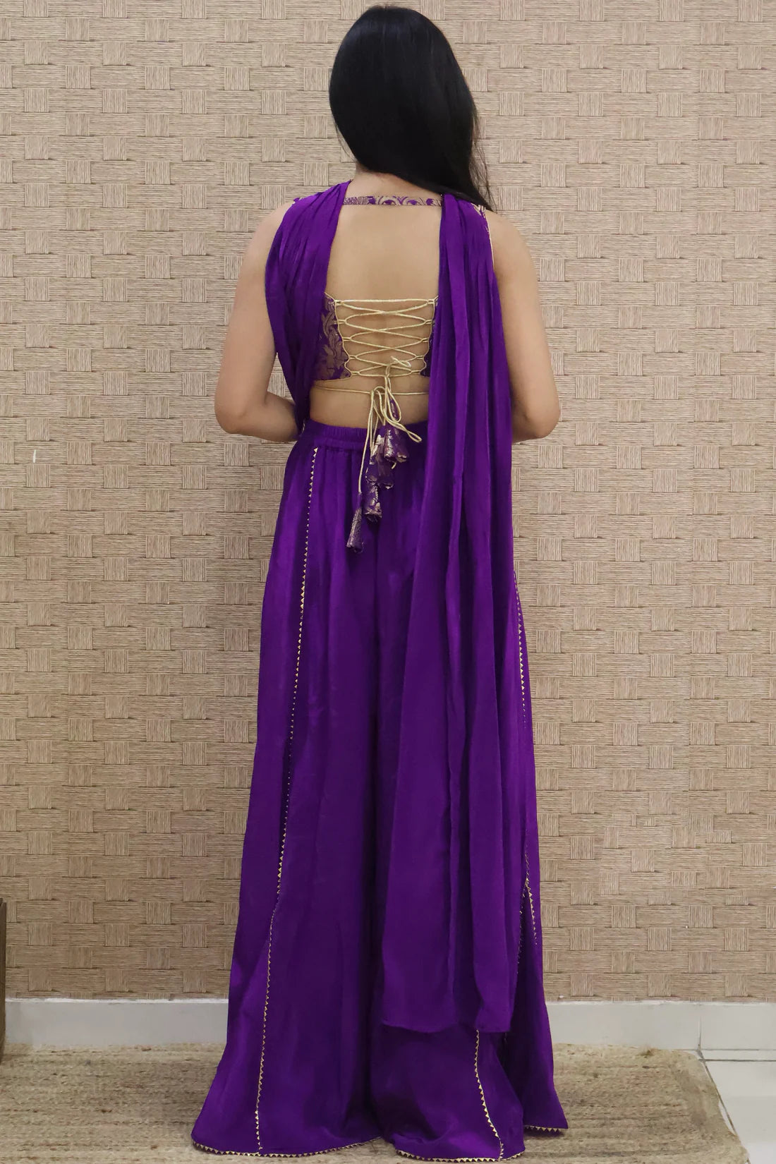 Purple Brocade Corset and Sharara Set