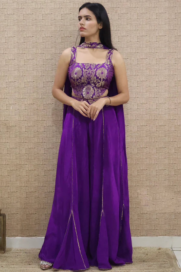 Purple Brocade Corset and Sharara Set