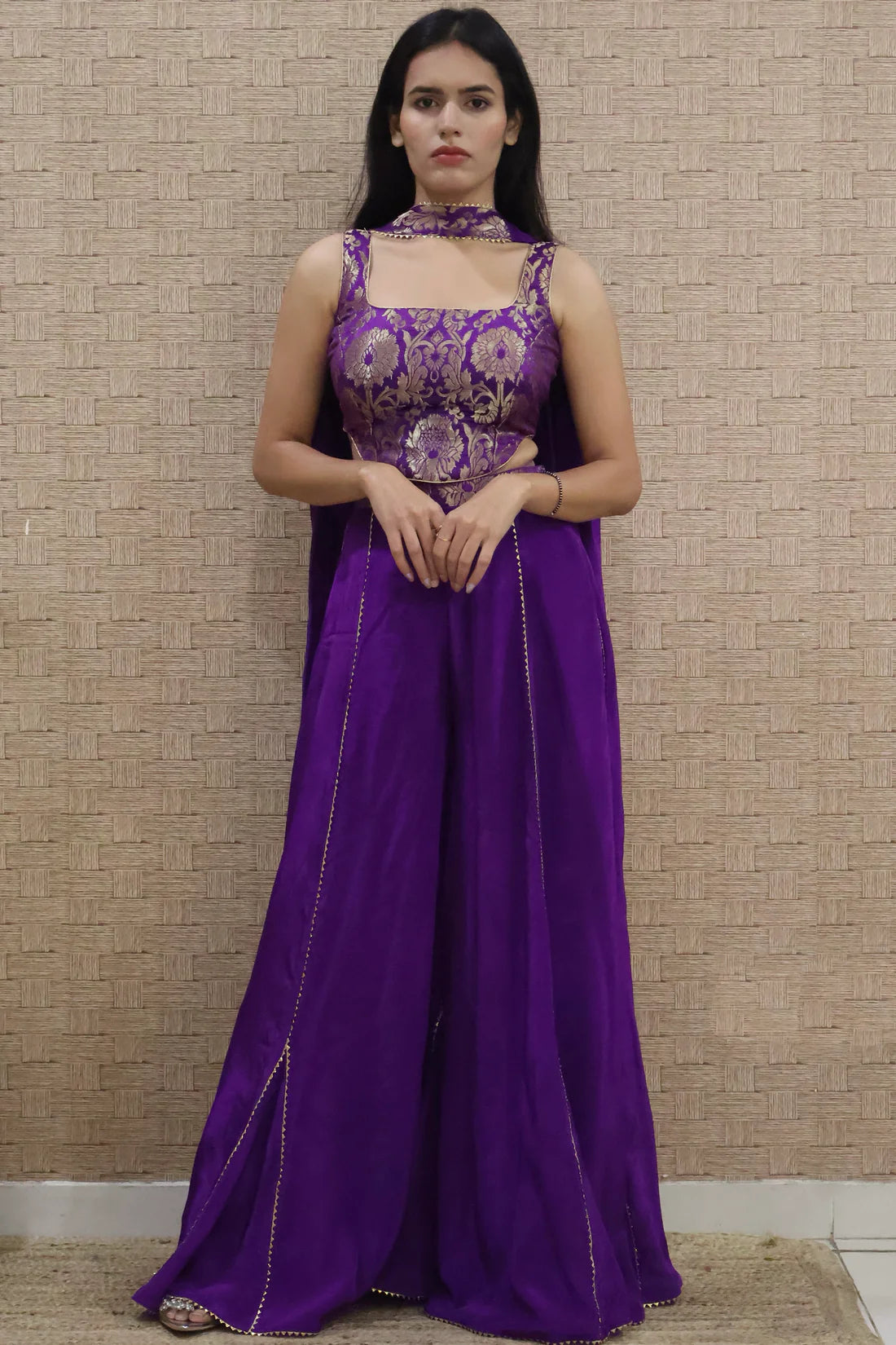 Purple Brocade Corset and Sharara Set