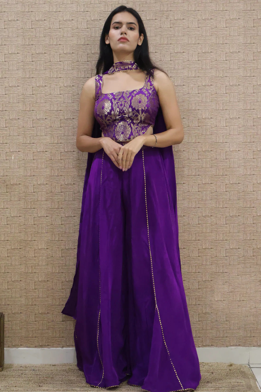 Purple Brocade Corset and Sharara Set