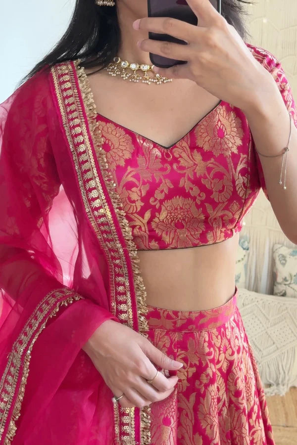 Pink Brocade Lehenga Set