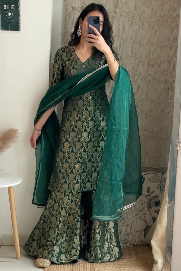 Green Brocade Sharara Set