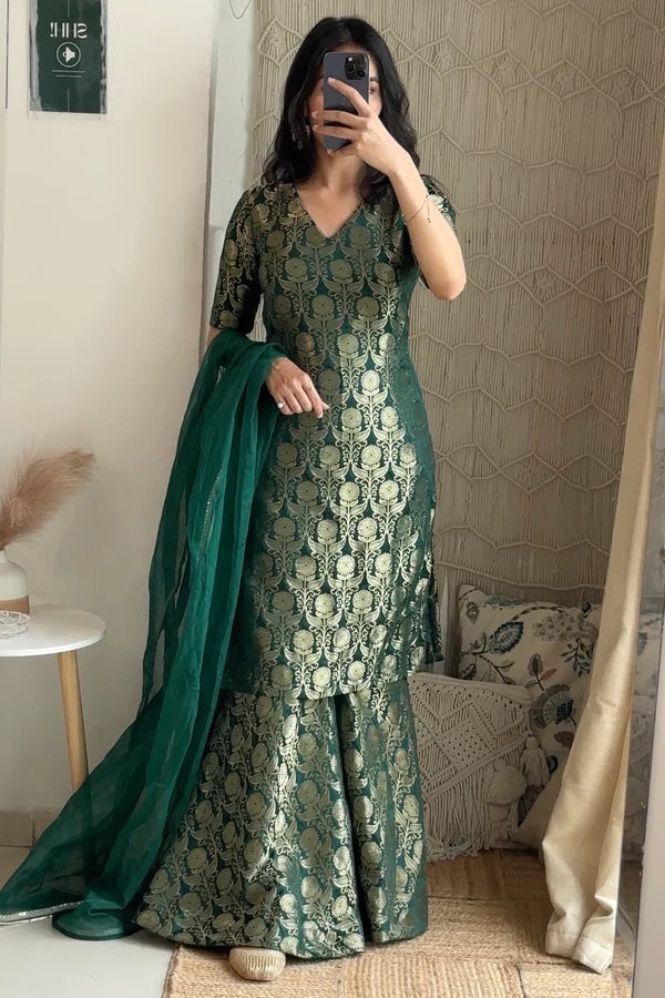 Green Brocade Sharara Set