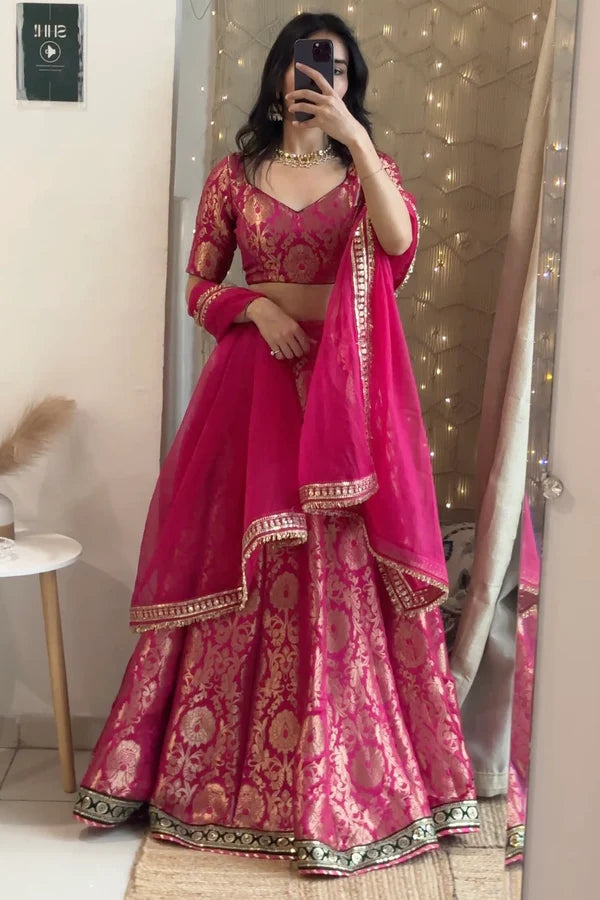 Pink Brocade Lehenga Set